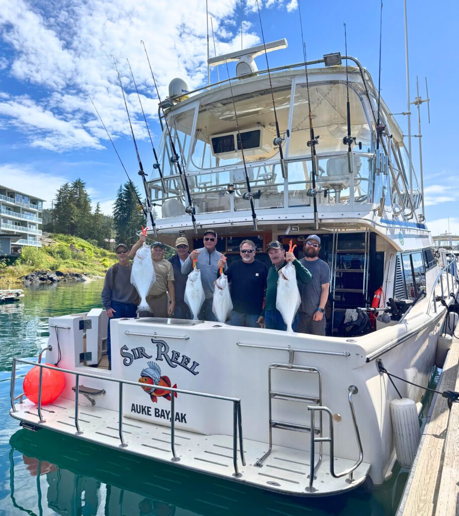Sir Reel, one of the comfortable 50-foot Alaska charter boats docked at Auke Bay in Juneau, Alaska